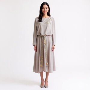 Samax Vintage Floral Gray Dress